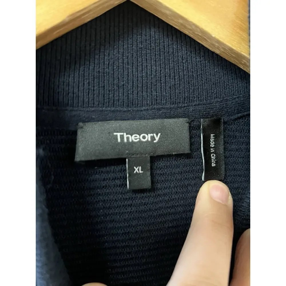Theory Sweater Mens XL Navy Blue Full Zip Mock Neck Cotton Knit